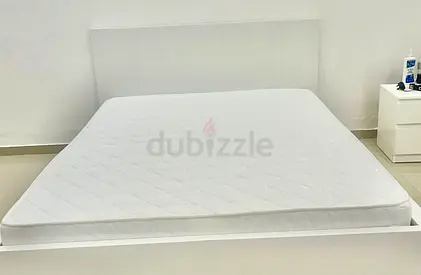 White Double Bed Frame with Mattress - Minimal Design