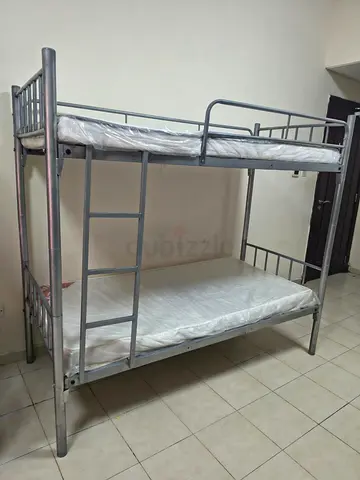 Metal Bunk Bed with Two Mattresses - Solid Frame, Good Condition