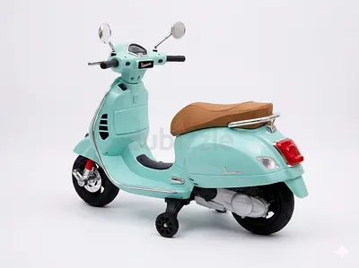 Kids Electric Ride-On Vespa Scooter with Training Wheels - Light Blue