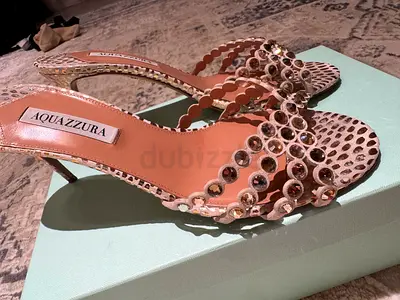 Aquazzura Beige Embellished Heeled Sandals - Used, Good Condition