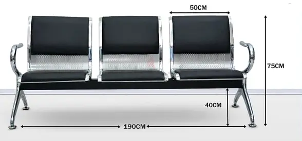 3-Seat Metal Waiting Room Bench with Padded Seats (190cm)