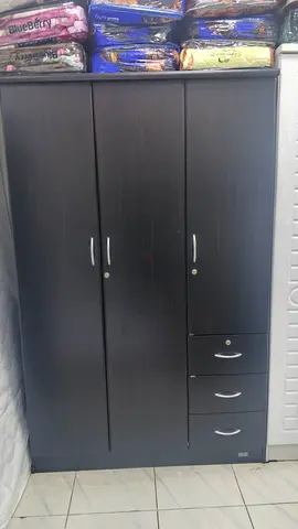 Dark Wood 3-Door Wardrobe with 3 Drawers - Good Condition