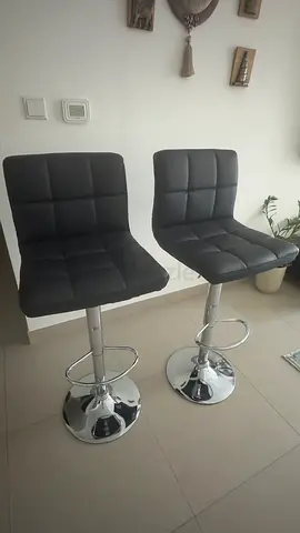 Set of 2 Adjustable Black Faux Leather Bar Stools with Footrest