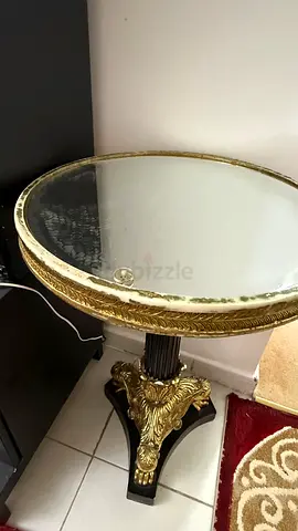 Ornate Gold Accent Side Table with Glass Top