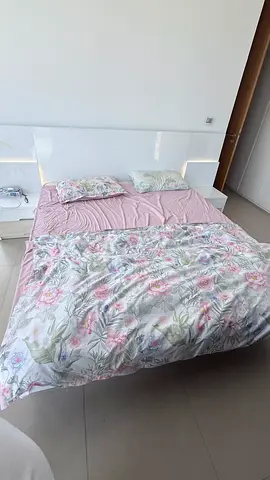 Double bed with headboard and bedside tables, with LED lights — good condition