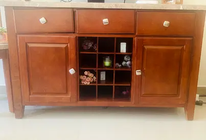 Solid Wood Sideboard with Built-in Wine Rack and Marble Top