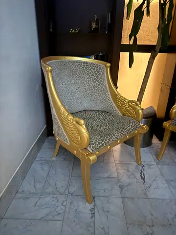 Pair of Gold Accent Armchairs with Leopard Upholstery and 2 shelves