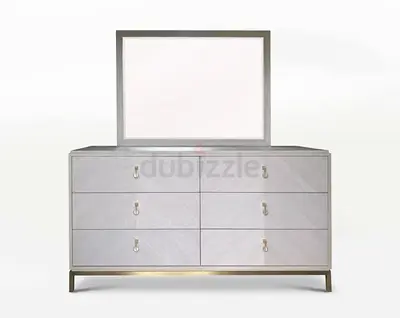 Modern 6-Drawer Dresser with Mirror - Beige Finish
