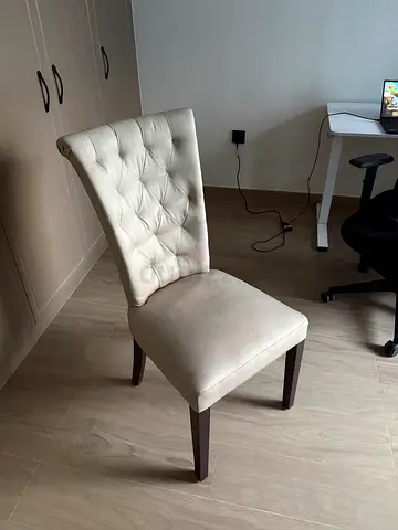 Beige Tufted Dining Chair with Dark Wood Legs - Good Condition