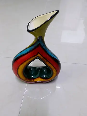 Vintage Mid-Century Colorful Glazed Ceramic Vase with Heart Motif