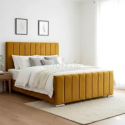 Mustard Velvet Upholstered king Bed Frame
