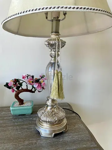 Silver Ornate Table Lamps 2X with Tassel and Cream Shade