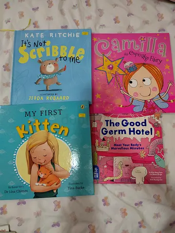 Lot of 4 Childrens Picture Books — Its Not Scribble, Camilla, My First Kitten, The Good Germ Hotel