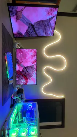 Dual-monitor gaming/creative PC setup with RGB PC and peripherals