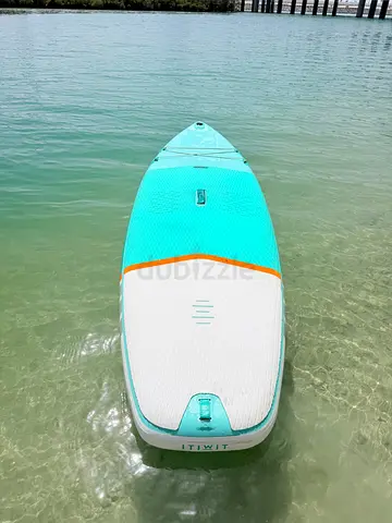 Inflatable Stand Up Paddleboard - Light Blue/White, very Good Condition and 2 paddles