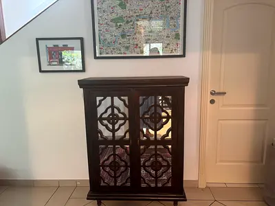 Solid Wood Decorative Cabinet with Carved Doors