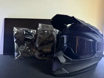 Matte Black Motocross Helmet with Goggles and Accessories - Brand New Never Used