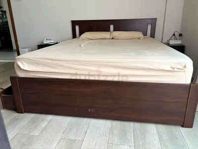 IKEA Songesand Queen Bed Frame with Headboard and Underbed Storage - Dark Finish