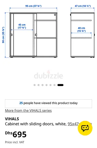 IKEA VIHALS White Sliding Door Cabinet 95x47x90 cm