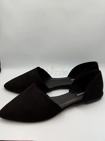 Black Suede Pointed Toe DOrsay Flats - Size 40