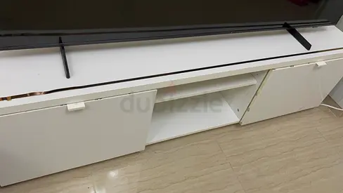 White TV Cabinet / Entertainment Unit - 3-Compartment with Sliding Doors