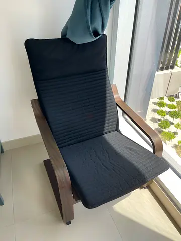 IKEA-style Poäng armchair with black cushion — gently used
