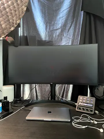 34-inch Ultrawide Curved Monitor with Laptop Setup — Great for Productivity
