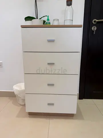 White 4-Drawer Dresser with Wood Trim - Good Condition