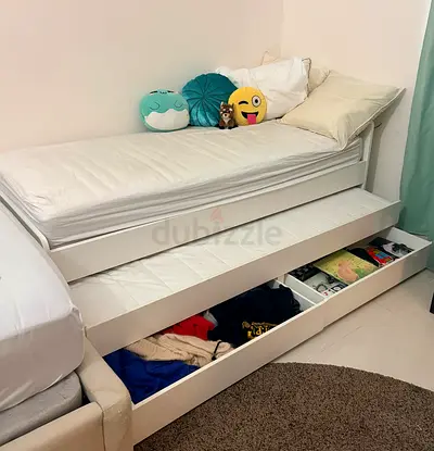 White Trundle Single Beds with mattresses and Underbed Storage - Good Condition