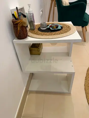 White Modern Side Table / Bedside Shelf - Good Condition