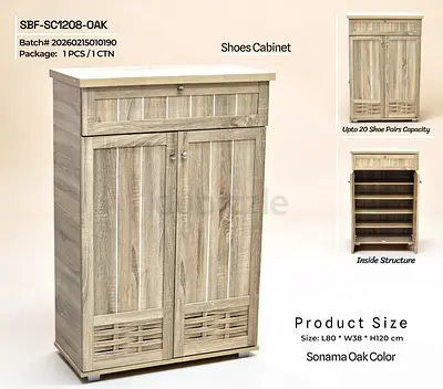 Sonama Oak Shoe Cabinet - 20 Pairs Capacity, Compact Storage