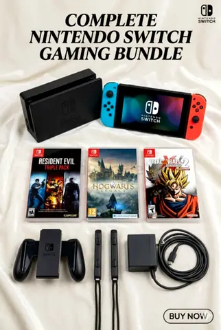 Complete Nintendo Switch Bundle with Dock, Joy‑Cons, 3 Games  Accessories