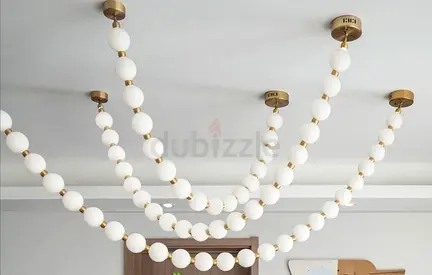 Modern Multi-Arm Beaded Ceiling Chandelier (Gold  White)