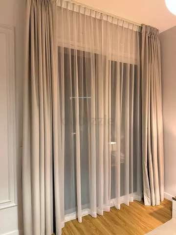 Light grey blackout curtains with white sheer panel - set for living room/bedroom