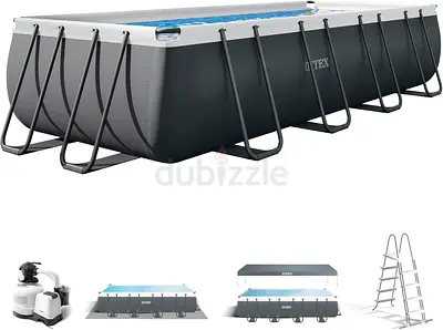 Intex Rectangular Above-Ground Metal Frame Pool with Pump, Ladder  Cover - Large