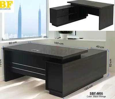 Modern Executive L-Shape Office Desk - Black Wenge (SBF-M66)