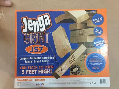 Brand new only for box open never useJenga Giant Wooden Block Game (5ft) - Complete Set in Carry Bag
