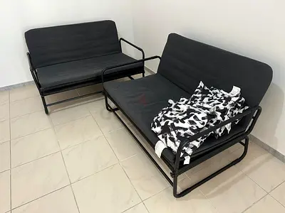 Set of 2 HAMMARN Sofa-beds, Knisa dark grey/black (Cushions included)
