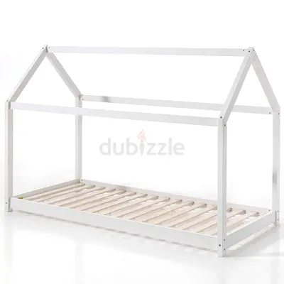 White House Bed Frame with Sonic cover (Single/Toddler) - Solid Wood Slatted Base