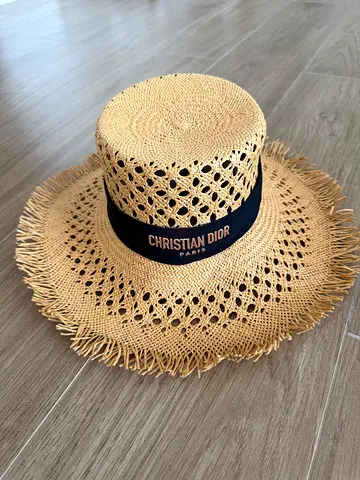 Christian Dior straw embroidered Naughtily-D large brim hat 59cm