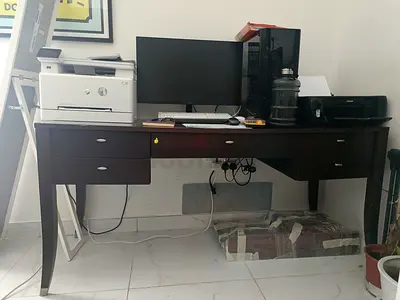 Dark Wood Office Desk with Drawers - Good Condition