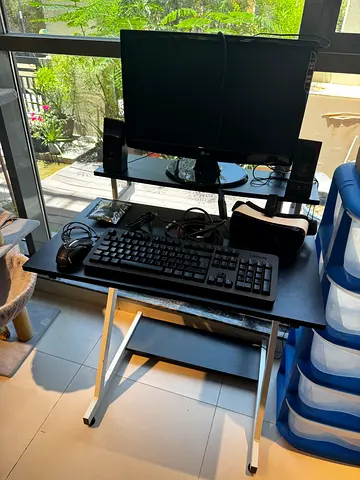 Used Dual Monitor Desktop Setup with Keyboard, Mouse and Accessories