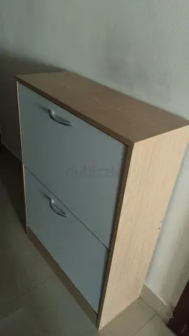 Slim 2-Drawer Shoe Cabinet in Light Wood and Grey