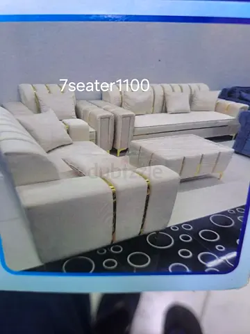 Beige 7-Seater Modern Fabric Sofa Set - Good Condition