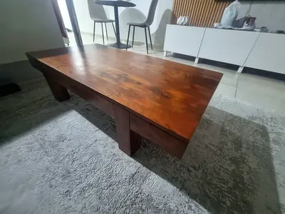 Solid Wooden Low Coffee Table — Rustic Rectangular Design