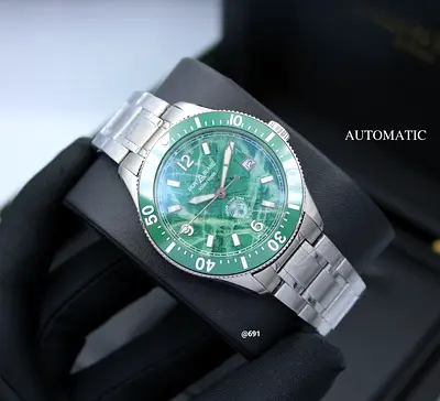 Mont Blang Stainless Steel Automatic Mens Master Copy Watch with Green Dial and Rotating Bezel