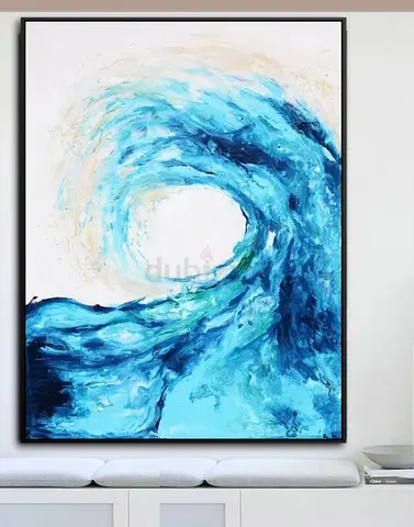 Original Blue Wave Abstract Painting — Large Framed Wall Art
