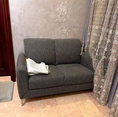 Compact 2-Seater Grey Fabric Sofa - Good Condition