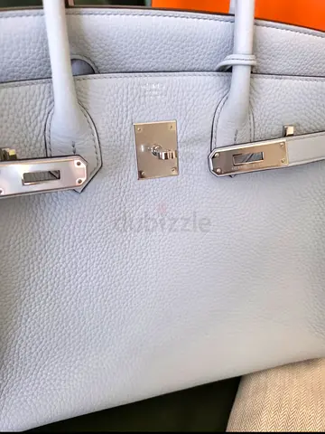 Light blue leather tote hermes handbag with silver hardware - excellent condition