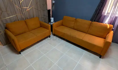 Fabric relaxing Sofa Mustard Wood set 5 seater